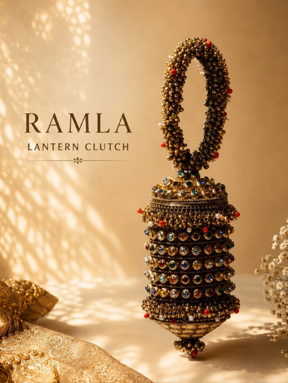NWT RAMLA Handmade Bling Bling Crystal Beaded Lantern Handbag
